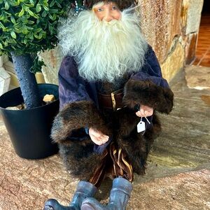 Whimsical Santa Figurine with Blue Coat
